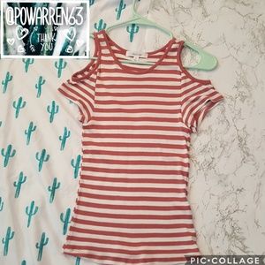 Striped Cold Shoulder Top in Dusty Pink